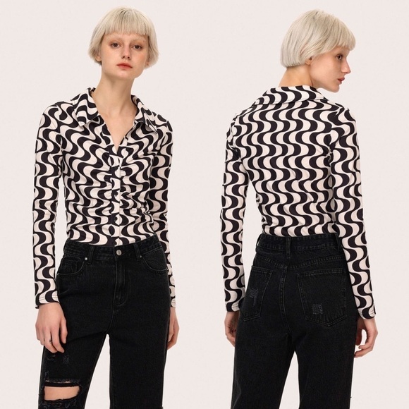 Cider Retro Print Button Down Shirt - Picture 5 of 8